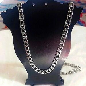 Silver Chain Necklace "Cuban Link 18 Inch"